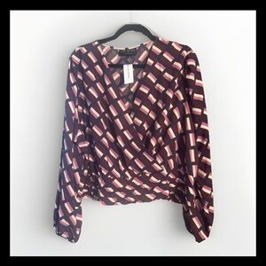 Lane Bryant size 22 long sleeve wrap top geometic print NEW with tags